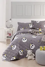 Покривало стьобане з наволочками Enlora Home - Kral Panda Gri сірий 240x225 - мініатюра 2