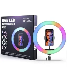 Селфи-лампа LED кольцевая 33см Voltronic MJ33 RGB + штатив - мініатюра 6