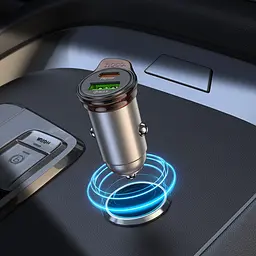 Автомобільний зарядний пристрій Hoco NZ16A USB/Type-C 43W PD QC 25W metal grey + кабель Type-C to Lightning - мініатюра 7