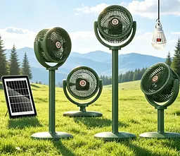 Акумуляторний телескопічний вентилятор підлоговий S39 з сонячною панеллю, LED-лампою і функцією PowerBank, USB-C, 5 швидкостей - мініатюра 2