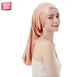 Шовкова шапочка для сну MaryuPHair з 100% натурального шовку для захисту волосся (персиковий)