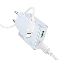 МЗП Hoco C142A Direct PD20W+QC3.0 (1USB-A/1C) + кабель Type-C to Lightning Blue - мініатюра 2