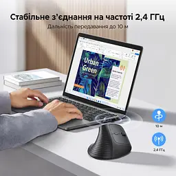 Бездротова вертикальна миша UGREEN M571P 2,4 ГГц з USB-A приймачем 4 рівні чутливості до 4000 DPI потребує окремого придбання батарейки AA з перемикачем Windows/macOS з бічними кнопками навігації дальність до 10 м без перешкод без встановлення драйверів з автоматичним режимом сну з індикацією низького заряду темно-сіра з чорним (65042) - мініатюра 6