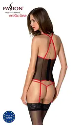Корсет з пажами Passion Satara CORSet XXL/XXXL red стрінги мереживо застібки спереду та ззаду - мініатюра 2