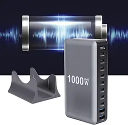 Мережева зарядна станція ILEPO 1000W на 2 USB+8 Type-C мультизарядний пристрій потужний блок живлення Black (19340) - мініатюра 8
