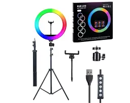 Лед-лампа кольцевая для студийного освещения Ring RGB MJ 33 33см с пультом и штативом для фото и видео - миниатюра 5
