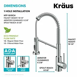 Змішувач для кухні на дві води Kraus Bolden KFF-1610CH, Хром - мініатюра 5