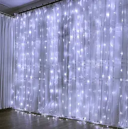 Гірлянда штора Водоспад 3х2.6 м 320 LED (прозорий шнур з перехідником) Білий світ - мініатюра 2