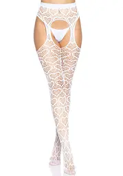 Ажурні колготки із сердечками Leg Avenue Heart White, one size, імітація панчіх - мініатюра 3