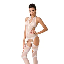 Бодістокінг Passion BS053 white, комбінезон, імітація панчох і пояса - мініатюра 1