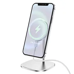 Заряджання бездротове металеве HOCO CW32 Happiness magnetic desktop wireless charger 15W біле - мініатюра 4