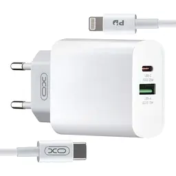 Блок і кабель - набір комплект XO L64 18W FAST EU QC3.0 + PD FAST charger with apple PD fast cable ( NB113 ) Білий