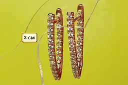 Серьги Xuping Jewelry дорожки с крупными камнями спереди и сзади 2,9 см золотистые - миниатюра 3
