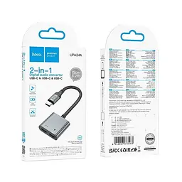 Адаптер Hoco UPA34 digital audio converter Type-C to Type-C+3.5 Metal Gray - мініатюра 2