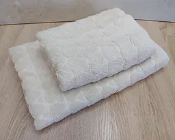Набір турецьких махрових рушників 50х90+70х140 Gulcan Jacquard Cotton Lux Damla Bej - мініатюра 3