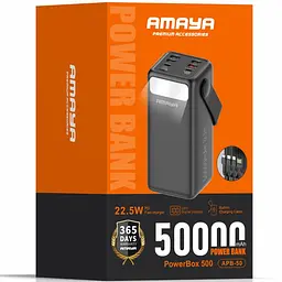Портативний ЗП Power Bank Amaya APB-50 22.5W flashlight with cable 50000 mAh Black - мініатюра 2