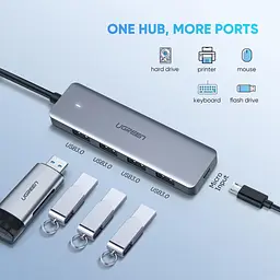 Хаб USB 3.1 Type-C -> 4xUSB 3.0 Grey CM219 Ugreen - мініатюра 2
