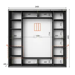 Шафа-купе Idea серія 4 240 x 60 x 240 см Антрацит Дзеркало - мініатюра 2