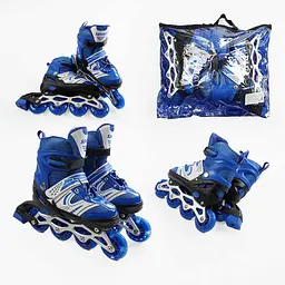 Роликові ковзани, розмір 34-38, PU колеса, устілка 21-24 см, синій, INLINE SKATE, 59038-M