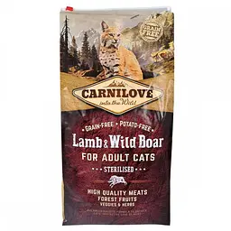 Сухий корм Carnilove Cat Lamb & WildBoar Sterilised 6 кг з ягнятком та м'ясом кабана для стерилізованих кішок - мініатюра 4