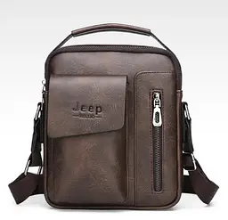 Сумка чоловіча через плече планшет з ручкою Jeep Темно-коричнева (951ТК) - мініатюра 2
