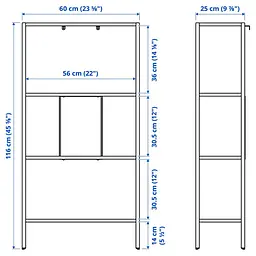 Металевий стелаж IKEA 60×25×116 см білий книжкова полиця з сіткою, сучасний дизайн - мініатюра 5