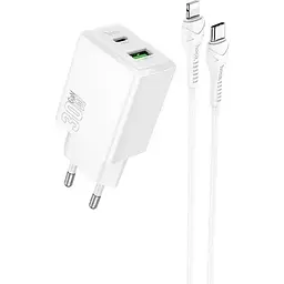 МЗП Hoco N71 Nuevo PD30W+QC3.0 (1USB-A/1C) + кабель Type-C to Lightning White