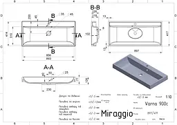 Умивальник Miraggio VARNA 900 (0000260) Miramarble, Глянцевий, Накладний/Врізний, Білий - мініатюра 2