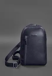 Темно-синій шкіряний чоловічий рюкзак на одне плече Chest Bag - мініатюра 2