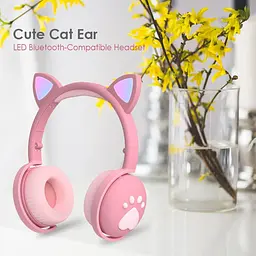 Бездротові дитячі блютус навушники Oui CAT BK1 з котячими вушками і LED підсвічуванням Рожевий - мініатюра 4