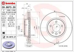 Диск гальмівний передній вентильований Land Rover Discovery III-IV 04-18р Brembo (09.8873.31) - мініатюра 2