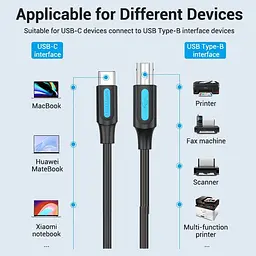Кабель USB 2.0 Type-C M - USB BM, 2.0 м 2.4А Printer cable Vention - миниатюра 6