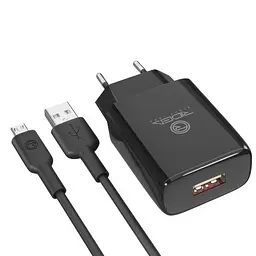 Зарядка для телефону з кабелем, телефонний адаптер чорний Ridea RW-11111 Element MicroUSB 2.1A, 15Вт - мініатюра 4