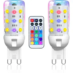 Світлодіодні лампи Lamptobe RGBW G9, лампа з регульованою яскравістю G9 потужністю 2 Вт з дистанційним керуванням, 12 кольорів RGB