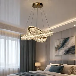 Підвісна LED-люстра Diasha 7896/600+400S-gold з двома кришталевими кільцями, пультом, 54 W, Gold, 60 см, 12-20m2