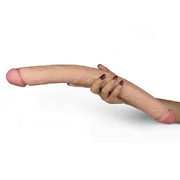 Двосторонній фалоімітатор тілесний King-Sized Realistic Slim Ultra Double Dildo 17 дюймів - мініатюра 3