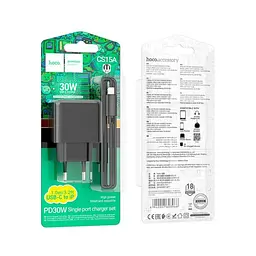 Мережевий зарядний пристрій Hoco CS15A Ocean single port PD30W charger set(C to iP) чорний - мініатюра 4
