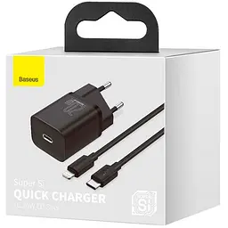 Мережевий зарядний пристрій Baseus Super Si 1Type-C + Cable Type-C to Lightning 20W TZCCSUP-B01 Black - мініатюра 2