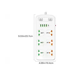 Мережевий фільтр, подовжувач на 6 розеток 4 USB 1Type-C 2 метри Білий (52957) - мініатюра 2