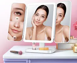 Косметичне дзеркало Salon Professional з LED підсвіткою, поворотом 90°, органайзером та зручним зберіганням біле - мініатюра 5