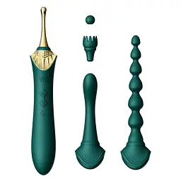 Мультифункціональний вібратор Zalo - Bess 2 Turquoise Green, 4 насадки, підігрів
