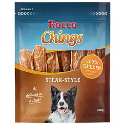 Ласощі для собак Rocco Chings куряче філе смужками 200 г 006843 ЦІНА ЗА 1 КГ