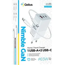 Зарядний пристрій Gelius Nimble GaN 65W GP-HC051 White Type-C to Type-C cable (90473) - мініатюра 2