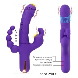 Вібратор кролик 3 в 1 I'MCUM Triple Pleasure Fantasy Фіолетовий (IM-ZDB002) - мініатюра 5