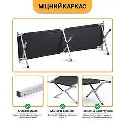 Армійська похідна розкладачка LEOBRO до 150 кг Чорна (LB-MC-B1-BLK) - мініатюра 7