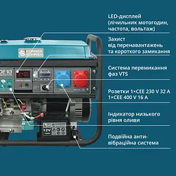 Konner & Sohnen Генератор бензиновий KS KS7000E1/3, 230/400В, 5/5.5кВт, 3Фазі, електростартер, 81кг - мініатюра 6