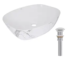 Раковина накладна Qtap Cardinal, Marble, прямокутна, з донним клапаном QTCAR188MR49826