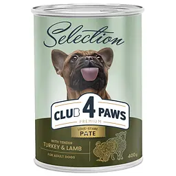 Вологий корм Club 4 Paws Premium Selection для дорослих собак, паштет з індичкою та ягням, 400 г