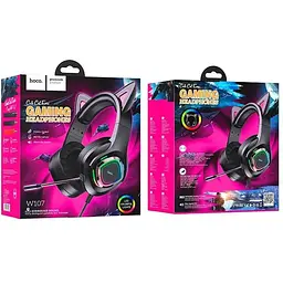 Навушники Hoco W107 Cute cat luminous cat ear gaming headphones чорно-зелені - мініатюра 3