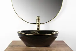 Умивальник Rea Sofia 41x34,5 black gold edge (REA-U3695), Глянцева - мініатюра 4